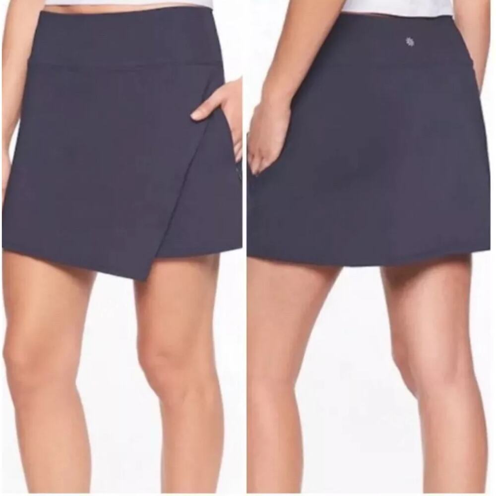 Athleta Womens Volley Skirt Skort Size XS Navy Blue Tennis Mesh Zip Pocket